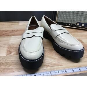 Franco Sarto L-Balin Women's 9 White Patent Leather Lug Sole Platform Loafer